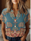 cheap Boho Tops-Women&#039;s Shirt V Neck Button Down Blouse Floral Elegant Vintage Tropical Short Sleeve Shirt Collar Regular Tops Daily Buttons Print Dusty Blue Summer