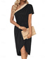 preiswerte Einfaches Kleid-Mini-Kleid für Frauen Wickelkleid T-Shirt-Kleid Tee-Kleid Einfarbig Off-Shoulder Kleid Stylisch Casual Urlaub Alltag Reguläre Passform Farbblock Kurzarm Asymmetrisch Schwarz Sommer