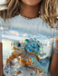 cheap Hawaiian tee-Women&#039;s T Shirt Rose Floral Graphic Elegant Vintage Fashion Short Sleeve Round Neck Regular Tops Daily Going out Weekend Print Sky Blue Summer