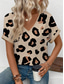 cheap Art&amp;Design tee-Women&#039;s T Shirt Leopard Stylish Casual Short Sleeve V Neck Regular Tops Daily Print Khaki Summer