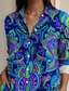 baratos Tops Boho Femininos-Mulheres Camisa Social Floral Casual Manga Longa Colarinho de Camisa Tops regulares Trabalho Diário Botões Imprimir Azul Real Primavera Outono Inverno