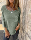voordelige Overhemden-Dames T-shirt Katoenen linnen overhemden Effen Modieus Modern Casual 3/4 mouw Strakke ronde hals Normale tops Dagelijks Weekend Zak Groen Khaki Beige Lente Herfst