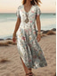 cheap Boho Dress-Women&#039;s Maxi Dress Casual Dress A Line Dress Stylish Casual Vacation Daily Regular Fit Floral Short Sleeve V Neck Light Pink Light Purple Purple Beige Spring Fall