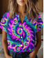 cheap Women&#039;s Art&amp;Design Tops-Women&#039;s Shirt Tie Dye Stylish Beach Short Sleeve Shirt Collar Regular Tops Daily Buttons Print Purple Spring Fall