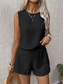cheap Essential Faux Co-ord Sets-Women's Blouse Faux Cotton Linen Baggy Shorts Sleeveless Crew Neck Solid Color Elegant Fashion Streetwear Casual Daily Outdoor Blue Black Orange Summer Regular Fit