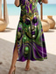 cheap Art&amp;Design Dress-Women&#039;s Maxi Dress Long Sleeve Boho Dress Elegant Vintage Butterfly Sleeve Vacation Beach Regular Fit Floral Graphic Vintage Short Sleeve Crew Neck Army Green Summer