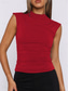 cheap Tank Tops &amp; Camis-Women&#039;s Camisole Tank Top Solid Color Stylish Casual Short Sleeve Turtleneck Regular Tops Daily Ruched Black White Red Fuchsia Khaki Summer Spring
