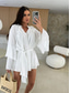 cheap White Casual Dresses-Women&#039;s Mini Dress Casual Dress Spring Dress Elegant Casual Daily Regular Fit Solid Color Long Sleeve V Neck Black White Pink Red Fall