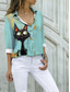 cheap Animals Tops-Women&#039;s Shirt Cat Casual Long Sleeve Shirt Collar Regular Tops Daily Buttons Print Green Spring Fall