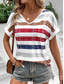 cheap Stripe&amp;Geometric tee-Women&#039;s T Shirt Striped Stylish Casual Short Sleeve V Neck Regular Tops Daily Print Red Summer