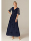 cheap Floor Length-Floral Lace A-Line Embroidered Dress Beach Wedding Formal Mother of the Bride Elegant Vintage V Neck Ankle Length Tulle Short Sleeve with Appliques Flower