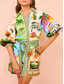 billige hawaiiansk kjole-Dame Mini kjole Wrap-kjole Sommerkjole Puffermet kjole Ferie Bursdag Feriereise Daglig Normal Grafisk Kortermet Skjortekrage Grønn Sommer