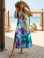 cheap Art&amp;Design Dress-Women&#039;s Maxi Dress Black Dress Long Sleeve Boho Dress Elegant Vintage Butterfly Sleeve Vacation Beach Regular Fit Ombre Vintage Short Sleeve Crew Neck Blue Green Summer