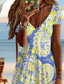 cheap Boho Dress-Women&#039;s Mini Dress Petite Dress T Shirt Dress Tee Dress Sundress A Line Dress Elegant Vintage Stylish Vacation Birthday Casual Regular Fit Floral Graphic Paisley Short Sleeve V Neck Yellow