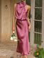 cheap Cocktail Dress-Women&#039;s Long Dress Maxi Dress Prom Dress Casual Dress Satin Dress Summer Dress Fashion Outdoor Holiday Date Regular Fit Plain Sleeveless Halter Neck Black Apricot Rose Pink Summer Spring