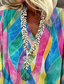 preiswerte Damen Kunst- und Design-Oberteile-Frauen Shirt Floral Tropical Süß Täglich 3/4-Länge Ärmel V-Ausschnitt Reguläre Oberteile Täglich Print Regenbogen Sommer Frühling