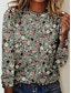 preiswerte Blumen-T-Shirt-Damen T Shirt Blumen Elegant Vintage Mode Langarm Rundhalsausschnitt Normale Oberteile Täglich Ausgehen Wochenende Druck Salbeigrün Sommer Frühling