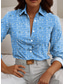 cheap Women&#039;s Boho Tops-Women&#039;s Shirt Floral Casual Long Sleeve Shirt Collar Regular Tops Work Daily Buttons Print Blue Spring Fall Winter
