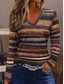 cheap Stripe&amp;Geometric tee-Women&#039;s T Shirt Striped Casual Long Sleeve V Neck Regular Tops Daily Print Brown Spring Fall TY