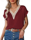 baratos Camisolas &amp; Baby Dolls de mulher-Camisa Regata Feminina de Cor Sólida Estilosa Casual Manga Curta Decote em V Tops Regulares Estampas Diárias Renda Com Patches Preto Branco Rosa Vinho Verde Verão
