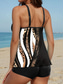 baratos Tankinis-Tankini Feminino de 2 Peças com impressão de Onça com Short Costas Cheeky Sem Costas Roupas de Praia de Férias com Decote em U Geométrico e Sem Mangas