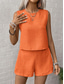 cheap Essential Faux Co-ord Sets-Women's Blouse Faux Cotton Linen Baggy Shorts Sleeveless Crew Neck Solid Color Elegant Fashion Streetwear Casual Daily Outdoor Blue Black Orange Summer Regular Fit