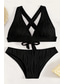 billige Bikinisett-Dame Badetøy Bikini 2 stk Frekk Badedrakt Åpen rygg Tynn Ferie Strand Klær Helfarge V-hals Ermeløs Badedrakter