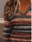 cheap Stripe&amp;Geometric tee-Women&#039;s T Shirt Striped Casual Long Sleeve V Neck Regular Tops Daily Print Brown Spring Fall TY