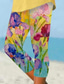 baratos Estampa Floral-Calças Leggings Capri Femininas Alta Elasticidade Moda de Férias Comprimento no Tornozelo Cintura Média Estampas Florais Térmico Quente Respirável Macio Férias Casual Dia a Dia Amarelo Claro Verão