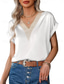 baratos Camisolas &amp; Baby Dolls de mulher-Camisa Regata Feminina de Cor Sólida Estilosa Casual Manga Curta Decote em V Tops Regulares Estampas Diárias Renda Com Patches Preto Branco Rosa Vinho Verde Verão