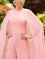 cheap Mom&#039;s Jumpsuits-Pink Blue Column Jumpsuit Formal Mother of the Bride Wedding Elegant Vintage Jewel Neck Floor Length Stretch Chiffon Half Sleeve with Sash / Ribbon  Race Day Dress