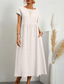 abordables Vestidos-Mujer Vestido Midi Vestidos inspirados en el lino Vestido informal Vestido de lino de algodón Vestido de una línea Elegante Casual Vacaciones Diario Cita Ajuste regular Plano Manga Corta Cuello Barco