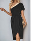 preiswerte Einfaches Kleid-Mini-Kleid für Frauen Wickelkleid T-Shirt-Kleid Tee-Kleid Einfarbig Off-Shoulder Kleid Stylisch Casual Urlaub Alltag Reguläre Passform Farbblock Kurzarm Asymmetrisch Schwarz Sommer