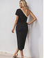 preiswerte Einfaches Kleid-Mini-Kleid für Frauen Wickelkleid T-Shirt-Kleid Tee-Kleid Einfarbig Off-Shoulder Kleid Stylisch Casual Urlaub Alltag Reguläre Passform Farbblock Kurzarm Asymmetrisch Schwarz Sommer