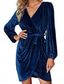 cheap Plain Dress-Women&#039;s Mini Dress Wrap Dress Bodycon Dress Puff Sleeve Dress Party Birthday Party Birthday Regular Fit Graphic Long Sleeve V Neck Black Wine Green Dark Blue Summer Spring Fall Winter