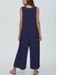 Недорогие повседневные комбинезоны-Жен. Нормальная Комбинезоны Активный Сплошной цвет Без рукавов U-образный вырез Пуговицы Карман Отпуск Повседневные Стандартный Черный Темно синий Синий Лето