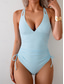 baratos Fatos de Banho Peça Única-Mulheres Roupa de Banho Uma pedaço roupa de banho Frente Única Compressão abdominal Cintura Alta Delgado Férias Roupa de Praia Tecido Decote V Sem Manga Fatos de banho