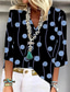 cheap Stripe&amp;Geometric Tops-Women&#039;s Shirt Leopard Basic 3/4 Length Sleeve V Neck Regular Tops Print Denim Blue Light Brown Spring Fall