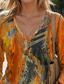 cheap Tie Dye&amp;Gradient tee-Women&#039;s T Shirt Ombre Vintage Casual Long Sleeve V Neck Regular Tops Daily Print Orange Spring Fall TY