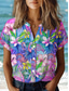 cheap Hawaiian Tops-Women&#039;s Shirt Floral Elegant Vintage Tropical Short Sleeve Shirt Collar Regular Tops Daily Buttons Print Purple Summer