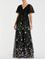 cheap Floor Length-Floral A-Line Dress Mother of the Bride Dress Elegant Vintage V Neck Floor Length Tulle Short Sleeve with Embroidery Flower