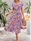 billige Uformelle blomsterkjoler-Dame Midikjole Uformell kjole Swingkjole Kjole med A-linje Stilfull Fritid Feriereise Daglig Normal Blomstret Kortermet V-hals Svart Hvit Lilla Grønn Sommer