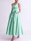 abordables Robes de cocktail-Robe cocktail en A pour mariage à la plage élégante invitée de mariage Kentucky longueur thé sans manches col en V avec poches satinées et nœud(x) robes