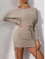 billiga Enkel klänning-Kvinnors mini klänning t-shirt klänning tee klänning enfärgad bandageklänning kroppsnära klänning grundläggande avslappnad semester daglig vanlig passform vanlig långärmad rundhalsad khaki sommar