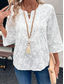 cheap Work Tops-Women&#039;s Blouse Solid Color Elegant Daily Stylish 3/4 Length Sleeve V Neck Regular Tops Work Daily Holiday Embroidered White Summer Spring Fall