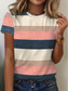 cheap Stripe&amp;Geometric tee-Women&#039;s T Shirt Striped Casual Short Sleeve Round Neck Regular Tops Daily Print Pink Green Summer