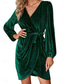 cheap Plain Dress-Women&#039;s Mini Dress Wrap Dress Bodycon Dress Puff Sleeve Dress Party Birthday Party Birthday Regular Fit Graphic Long Sleeve V Neck Black Wine Green Dark Blue Summer Spring Fall Winter