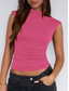 cheap Tank Tops &amp; Camis-Women&#039;s Camisole Tank Top Solid Color Stylish Casual Short Sleeve Turtleneck Regular Tops Daily Ruched Black White Red Fuchsia Khaki Summer Spring