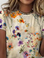 cheap Floral tee-Women&#039;s T Shirt Floral Stylish Casual Short Sleeve Crew Neck Regular Tops Daily Print off-white Summer