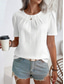 cheap Plain tee-Women&#039;s Shirt Blouse Solid Color Stylish Casual Short Sleeve Crew Neck Regular Tops Daily Black White Khaki Summer Spring